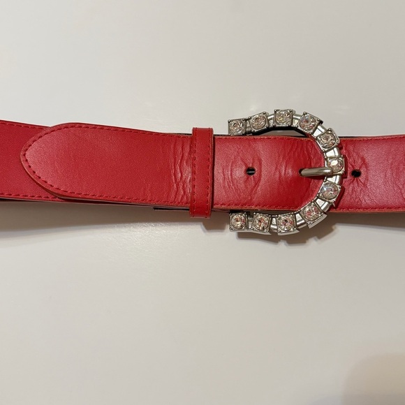 PabDer Red leather belt with silver tone  rhinestones buckle size M (36\